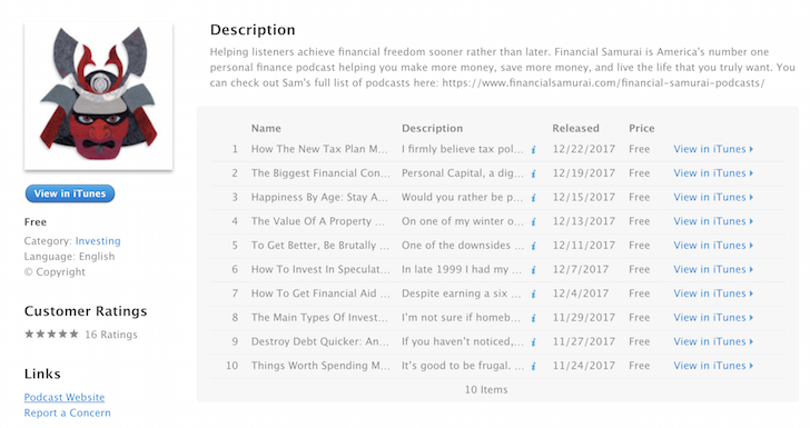 Financial Samurai podcast iTunes